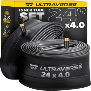 Ultraverse 24x4.0 Fat Bike Inner Tube Set, Schrader Valve, 2 Pack | Suitable for Mountain Bikes & E-Bikes, for 24-Inch Fat Tires, Durable & Reliable Performance, 2 Units with Tyre Levers