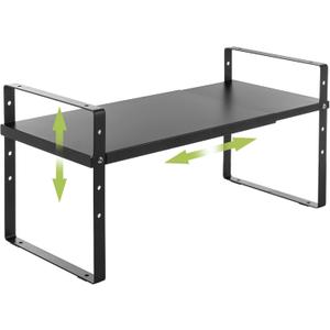 Expandable Cabinet Shelf Organizer Rack, Stackable Kitchen Counter Storage Shelves Stand, Adjustable Height Pantry Shelf Spice Rack (Black, 1 Pack)