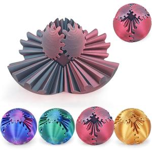 Gear Ball 3D Printed Spin Ball or Cube Fidget Toy,Gear Sphere Fidget Toy,for Stress and Anxiety Relief, Stress Ball GearSphere Desk Toy for Kids (Red Black)