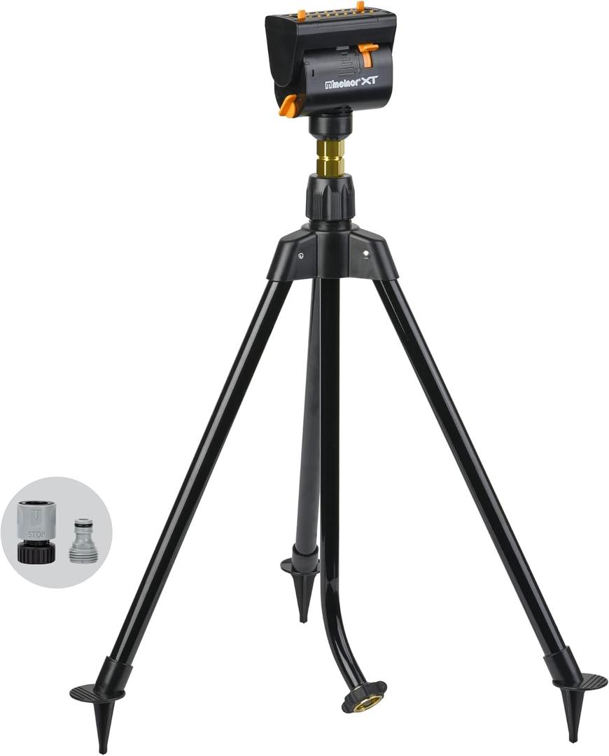 Melnor 65178AMZ MiniMax Turbo Oscillating Sprinkler on Tripod, 4000 sq. ft., 4-Way Adjustable, Quick Connect Bundle, Black, Yellow