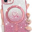 Pack Of 2, KANGHAR for iPhone 12 Pro Case, Support for MagSafe [Four Corner Cushion Series] Love Heart Pattern Electroplate Edge Shockproof Durable Full Body Protection for Girls Women -Pink