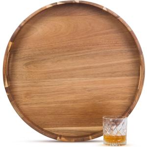 GinSent Extra Large Ottoman Tray, Round Ottoman Tray with Handles 22 Inches Oversized Wooden Serving Decorative Trays for Living Room Coffee Table