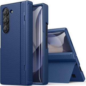 For Samsung Galaxy Z Fold 6 Case, Hinge Protection & Front Screen Protector, Slim Fit with Kickstand, Hard Rugged 360 Full Body Cover Protective Phone Case for Samsung Z Fold 6 5g 2024, Blue