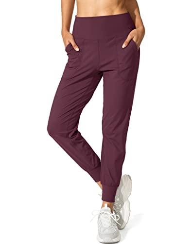 G Gradual Women's Joggers High Waisted Yoga Pants with Pockets Loose Leggings for Women Workout, Athletic, Lounge (Maroon, Large)