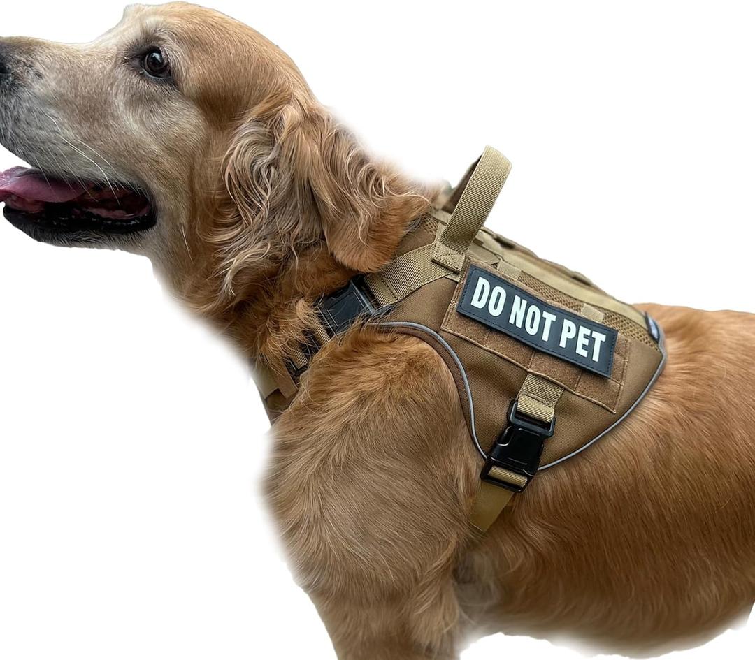 Tactical Dog Harness for Large and XL Breeds, Air Dog Vest No Pull with Reflective Do Not Pet Patches, Breathable Dog Molle Vests for Training Walking Hunting Brown