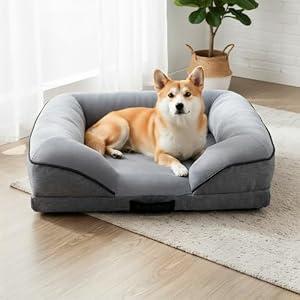 Orthopedic Egg-Shaped Sponge Dog Bed Medium Size Dog with Sides, Removable Cover and Non-Slip Bottom (Grey, 28 * 23 * 6)