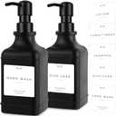 Emerson Essentials Soap Dispenser, Dish Soap Dispenser, Soap Dispenser Bathroom Set, Hand Soap Dispenser, Kitchen Soap Dispenser Set, Glass Soap Dispenser with Pump and Labels | 16 Oz, 2-Pack, Black 