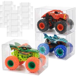 Rainmae 12 Pcs Monster Trucks Display Case, 1/64 Scale Display Case Clear Storage Box Organizer for Model and Collection Dustproof and Waterproof Model Cars Display Case Protector for Hot Truck Wheels