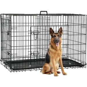 FDW Dog Crate 48-Inch Dog Cage Foldable Metal Kennel with Leakproof Tray Foldable Design Indoor Outdoor Use for XL Large Dogs,Dark Black
