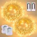2 Pack String Lights Battery Operated with Remote66ft 200 LED Waterproof String Lights8 Modes Twinkle Lights for Party Patio Outdoor Indoor(Warm White)