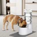 RIZZARI Large Water Dispenser for Dogs: 9L Automatic Stainless Steel Gravity Raised Pet Feeder with Specialized Brush and Triple Filter for Senior Pet Dogs with Neck Pain Garage Living Room (White)