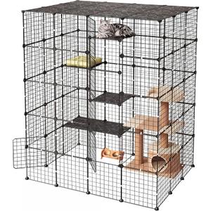 VEVOR Cat Cage 5-Tier 55"x40.98"x68.98" DIY Cat Playpen Indoor Enclosure, Detachable Metal Wire Kennel Crate with 5 Doors, Large Exercise Place Ideal for 2-3 Cats, Kittens and Small Animals, Black