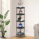 Qupui 5 Tier Corner Shelf Stand, Tall Display Rack Multipurpose Shelving Unit, Storage Home Decor Organizer Shelves for Bedroom Living Room, Black