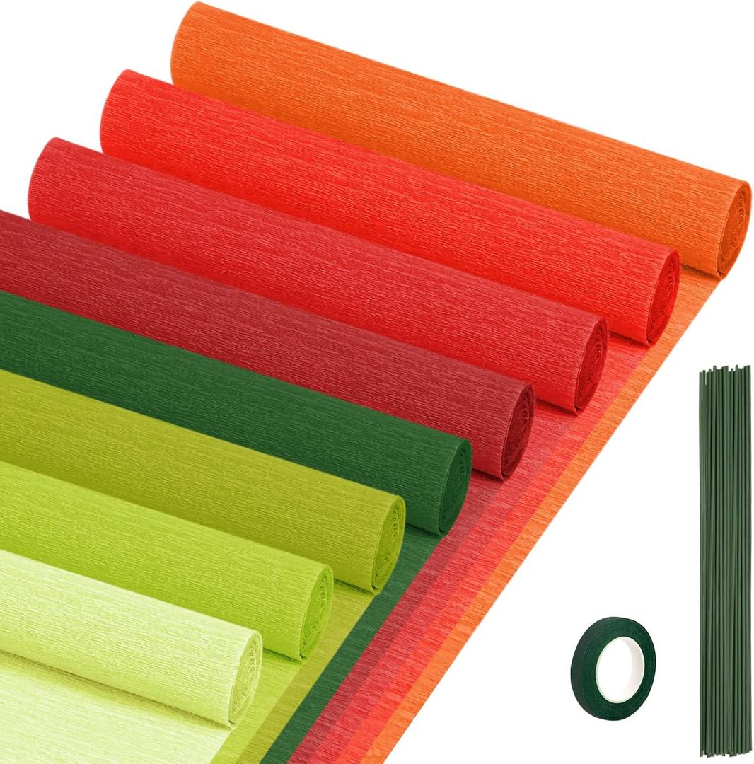 Crepe Paper Streamers 8 Rolls, 10 x 98Inch 8 Christmas Colors Crepe Paper Sheets for DIY Gift Colourful Paper Flower Wrapping Paper Crafts Birthday Wedding Holiday Party Decorations