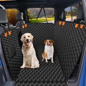 Mancro Floor Dog Hammock for Truck with Flip Up Rear Seats, Waterproof Dog Back Seat Cover with Mesh Window Heavy Duty Back Seat Cover for Dogs, Compatible with F150, Chevy Silverado & RAM, Orange (XXL)