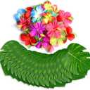 2 x 60Pcs Tropical Party Decorations Supplies Tropical Palm Leaves Hibiscus Flower Simulation Artificial Leaf for Hawaiian Luau Safari Party Jungle Beach Theme BBQ Birthday Parties Decorations Table Decor
