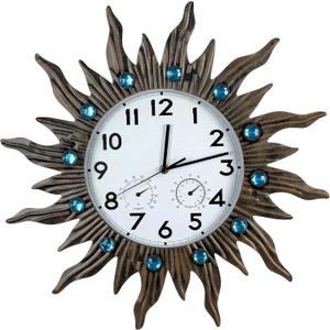 Garden Outdoor Clocks with Thermometer and Hygrometer Combo, Silent No-Ticking Outdoor Wall Clocks, Waterproof Outdoor Clocks Vintage Copper Sun, 18.5 Inch