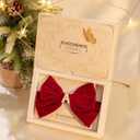 2Pcs Velvet Hair Bows Set  Red & Black Elegant Bow Clip & Long Ribbon Hair Clip, Personalized Hair Accessories for Women, Girls & Kids, Gift for Weddings, Birthdays, Christmas-J