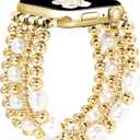 JR.DM Gold Beaded Bracelet Bands Women Compatible with Apple Watch 42mm(S3/2/1) 44mm 45mm 46mm 49mm Dressy Pretty Stretchy Elastic Jewelry Strap for iWatch Series 11/10/9/8/7/6/5/4/3/2/1/SE/Ultra