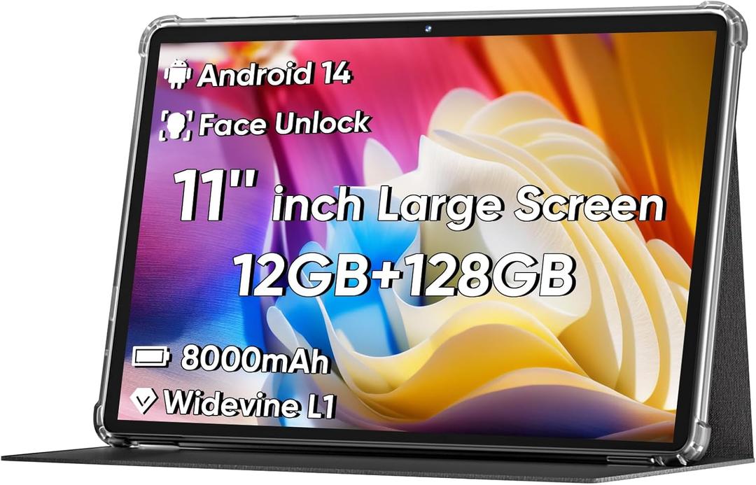 2026 Android 16 Tablet 11inch, Face Unlock, 18W Fast Charging, 32GB+128GB+1TB Expand, Octa-core CPU, 8000mAh Large Battery, WiFi6, Touchscreen Display, Widevine L1 Tableta, Black