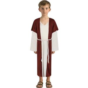 Shepherd Costume for Kids Boys Jesus Robe Cosplay Outfit Middle East Biblical Times Tunic Nativity Costume (Large, Beige)