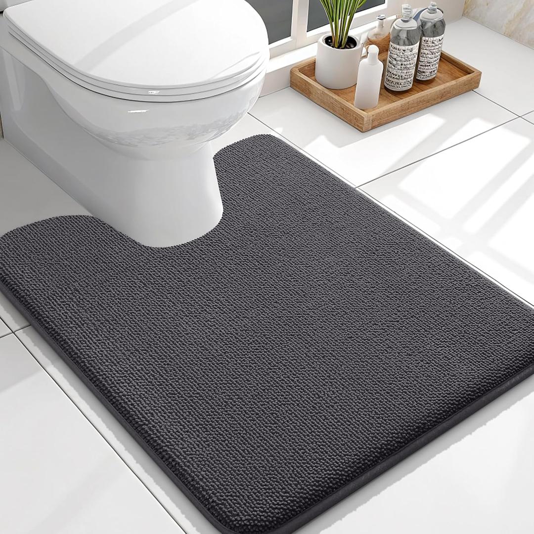 OLANLY Toilet Rugs U-Shaped 24x20, Extra Soft Absorbent Thick Memory Foam Contour Bathroom Rugs, Dry Quickly, Machine Washable, Non-Slip Toilet Bath Mat, Home Decor Accessories, Dark Grey