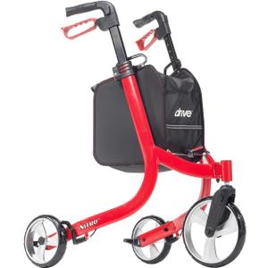 Drive Medical Nitro 3 Wheel Rollator Walker, Ultra Lightweight Rollator Walker with Wheels, Folding Rollator for Seniors and Adults, Red
