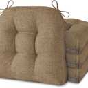 AddGrace Chair Cushions for Dining Chairs Set of 4 Kitchen Seat Cushions with Ties and Non Slip Backing Tufted Indoor Seat Pad for Kitchen Dining Room 18" x 17" x 3" Light Brown