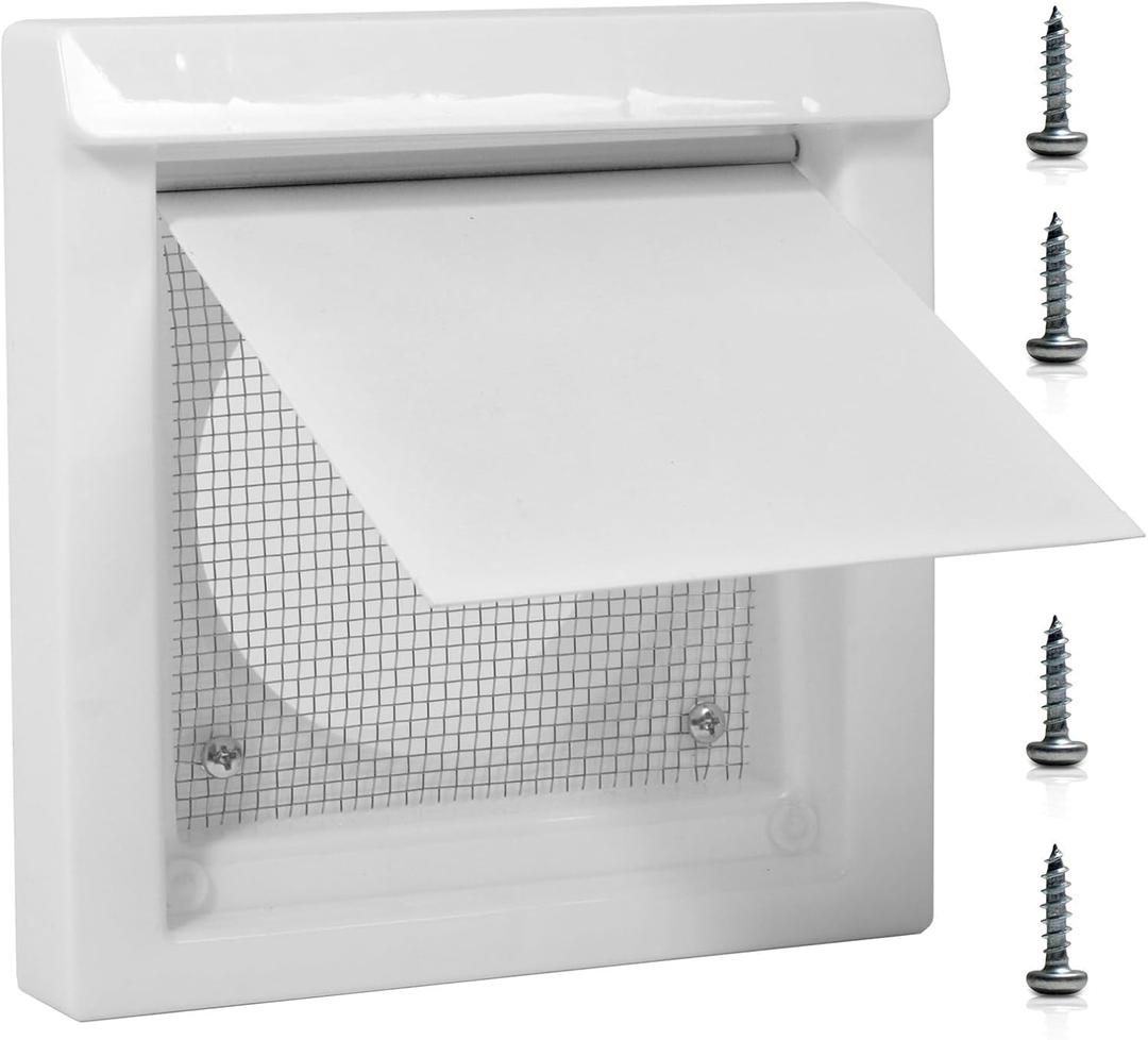4" Dryer Vent Cover Outdoor Dryer Wall Vent for Outside Airflow Exterior Wall Vent Kit with Screen & 4 Screws White (1 Pack)