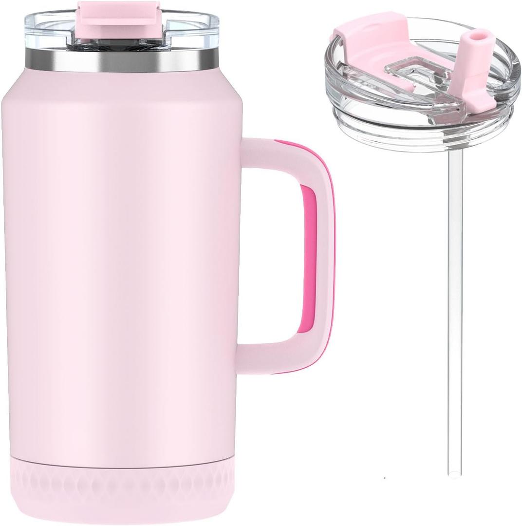 Hydraful 64 oz Tumbler with Handle and Straw - 100% Leak-Proof - Insulated Cup Reusable Stainless Steel Large Water Bottle Travel Mug for Gym, Hiking, and Camping - Gifts for Women Men Him Her
