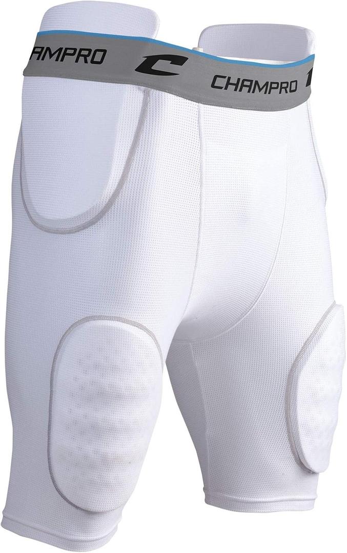 CHAMPRO Formation 5-Pad Integrated Football Girdle (X-Large, White, Grey) CHAMPRO Formation 5-Pad Integrated Football Girdle (X-Large, White, Grey)
