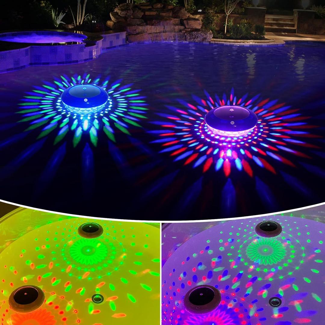 FirstE Solar Floating Pool Lights, RGB Color Changing Pool Floating Light, IP68 Waterproof LED Solar Pool Lights That Float, Hangable Auto ON Off for Above In Ground Pools Wedding Party Decoration (2), medium