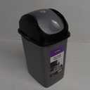 Superio Small 2.5 Gallon Plastic Trash Can with Swing Top Lid, Compact Slim Waste Bin for Under Desk, Office, Bedroom, Bathroom, Dorm Room, 10 Qt. Portable Garbage Can (Grey/Black)