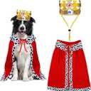 Dog Halloween Costumes, Dog King Costume Funny Pet King Cloak and Crown Set Prince Cape Halloween Costumes for Small Medium Large Dogs Pets (Medium) (Red)