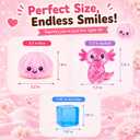 3PCS Squishy Fidget Toys Bulk, Pink Dumplings&Pink Axolotl&Blue Cube Squeeze Fidget Stress Ball Toys, Squeeze Toy for Anxiety Relief, Birthday Gifts Party Favors, Classroom Prizes