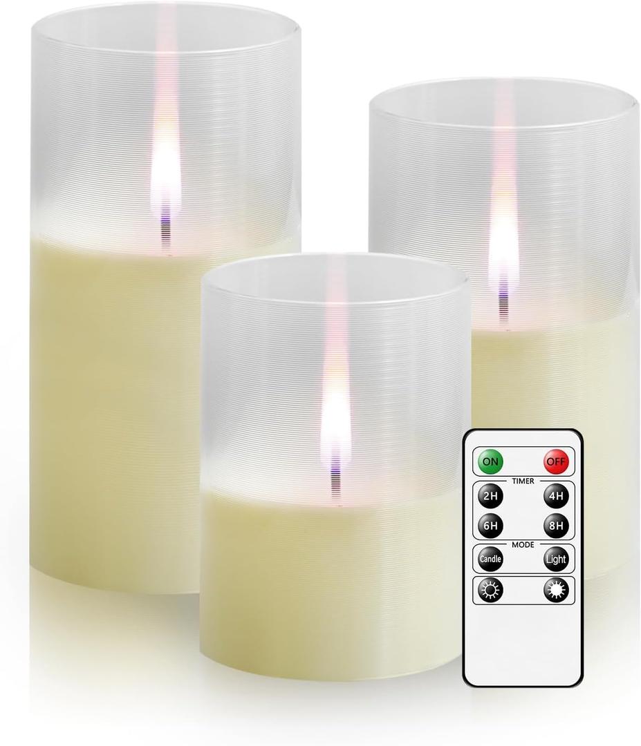 3Pack Flameless Candles, LED Candles, Flameless Candle with Remote Controlwith Timer 2/4/6/8HFlickering flameless Candles Ldeal for Setting The MoodIvory(D 3" xH 4" 5" 6")