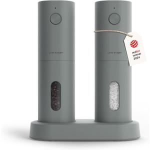 LARS NYSM Electric Salt and Pepper Grinder Set, USB Rechargeable, Automatic Salt and Pepper Mills, Spice Shakers Refillable with LED Light, Adjustable Coarseness, Ceramic Grinder (Ash Gray)