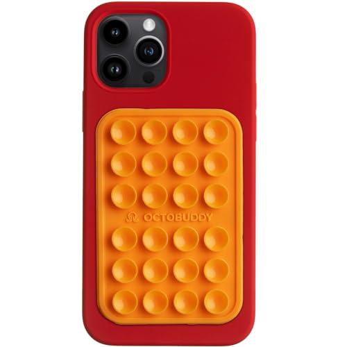 OCTOBUDDY - Silicone Suction Phone Case Adhesive Mount - Hands-Free, Strong Grip Holder for Selfies & Videos - Durable, Easy to Use - iPhone & Android Compatible - 2.25″ x 3.25″, Marigold