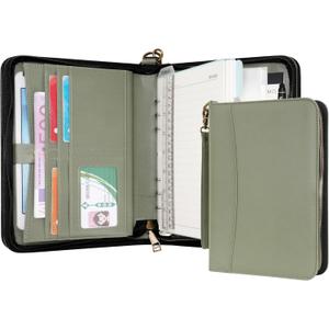 WASON Portfolio A5 Binder Journal with Zipper - Leather pu Writing Notebook Padfolio with Detachable Refillable Notebook, Legal Pad for Business Study and Travel Organizer (Green)