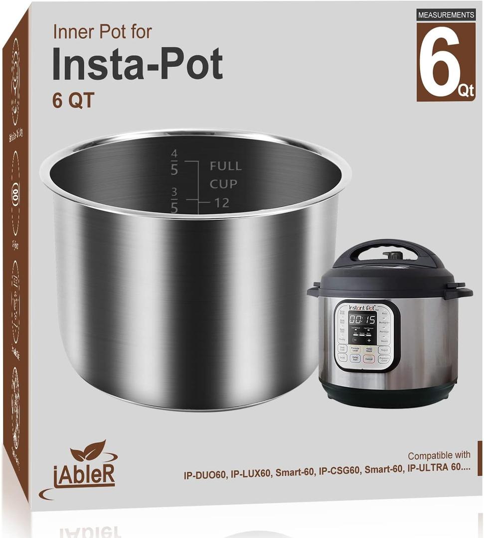Genuine Inner Pot for Instant Pot 6 Qt Pot for InstaPot Inner Cooking Pot Stainless Steel (Equivalent to IP-POT-SS304-60) Nonstick Pots for IP-DUO, LUX, CSG 6Qt, 6 Quart