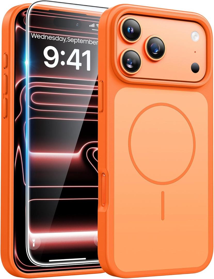 FNTCASE for iPhone 17 Pro case Orange: Compatible with Magsafe, Magnetic 17 Pro Phone Cases with Screen Protector, Military Grade Shockproof Protective Dual-Tone Trending Design Cover, 6.3 inch