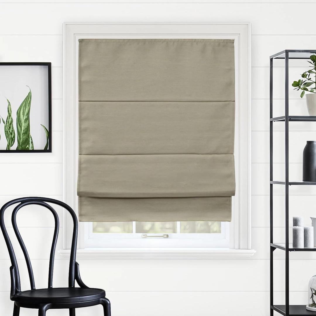 CHICOLOGY Cordless Roman Shade Window Treatment, Room Darkening Privacy Liner, True-to-Size No Deduction, Inside/Outside/Ceiling Mount, Cordless for Kids & Pets, 27" W x 64" H, Del Mar Sandcastle