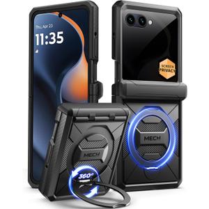 TONGATE for Motorola Razr 2026 Case & Razr 2025/2024 Case with Privacy Screen Protector, [360° Spin Magnetic Stand] [Compatible with Magsafe] [Hinge Protection] Military Grade Drop Phone Cover, Black