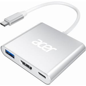 Acer USB C to HDMI Adapter, 4K USB C Hub with 100W PD, USBA 3.0 Port, HDMI to USBC Multiport Digital AV Converter for MacBook Neo/Pro/Air, iPad, Tablets, TV, Monitor and More (Silver)
