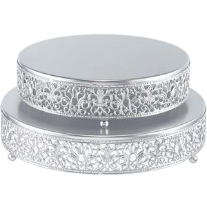 Round Cake Stand Set of 2 Metal Cupcake Stands Dessert Display Plate for Wedding Party Birthday,Matte Silver