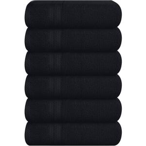 BOUTIQUO Ultra Soft 6-Piece Hand Towel Set 16x28-100% Ringspun Cotton - Durable & Highly Absorbent Hand Towels - Ideal for use in Bathroom, Kitchen, Gym, Spa & General Cleaning - Black
