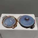 UNICASA 8 oz Ceramic Ramekins with Lid, Mini Casserole Dish with Handles Set of 4, Porcelain Small Baking Dish, Round Small Cocotte Oven Safe, Reactive Glaze (Denim Blue)