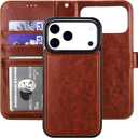 Bocasal Detachable Wallet Case for iPhone 17 Pro Max RFID Blocking Card Slots Holder Premium PU Leather Magnetic Kickstand Shockproof Wrist Strap Removable Flip Protective Cover 5G 6.9 inch (Brown)