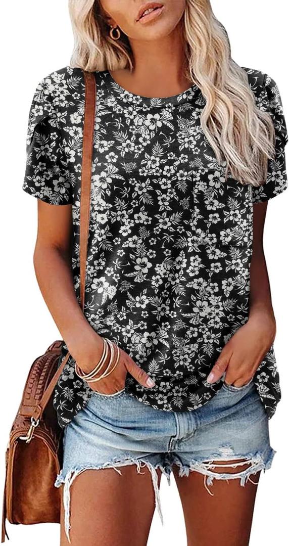 CRAZY GRID Womens Summer Special Design Short Sleeve Fashion Casual Lightweight Tee Tops (Medium, C Black White)