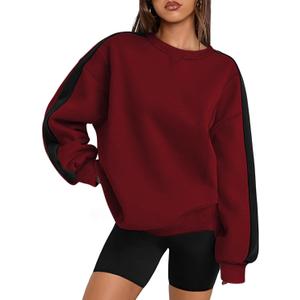 Zeagoo Womens Sweatshirt Long Sleeve Color Block Fleece Hoodies Fall Casual Crewneck Pullover Tunic Tops 2024 (Medium, Wine Red)